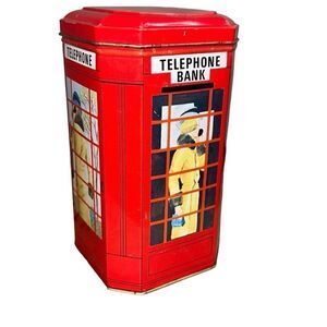 VTG Candy Tin Red Phone Booth Coin Bank CASE MFG CO MADE IN ENGLAND